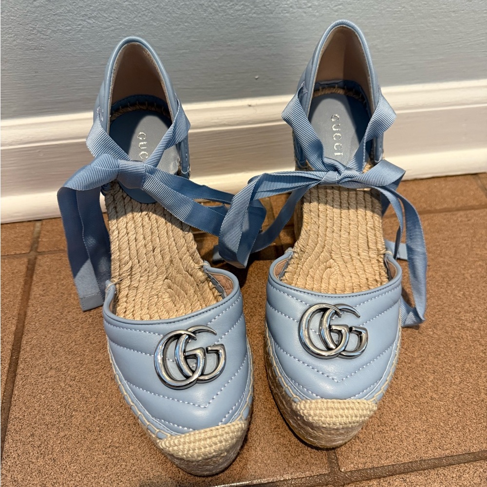 Gucci Marmont size 36.5 leather blue espadrilles new